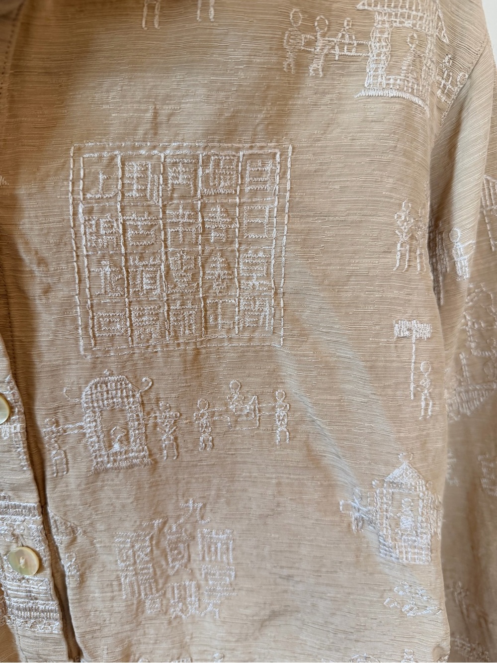 Chico’s Embroidered Silk Linen Jacket Orient Inspired Button Boxy Women’s Sz 2 - Picture 4 of 4